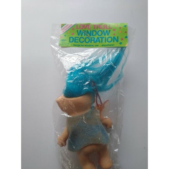 Love Troll Vintage Vinyl Doll Blue Hair Red Heart 1970s Sealed In Bag Window - Picture 8 of 8